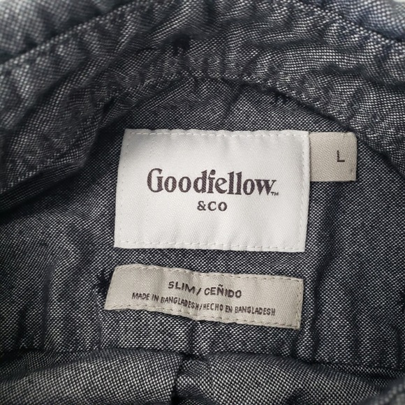 Goodfellow Mens Slim Fit Gray Palm Tree Embroidered Button Down Shirt Large - Picture 4 of 6